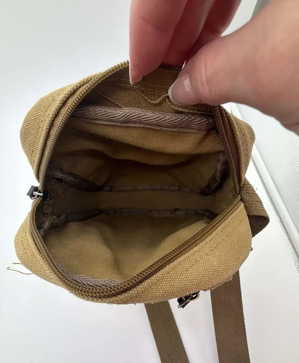 JINHUODA Khaki Canvas Multi-Pocket Small Messenger Crossbody Bag